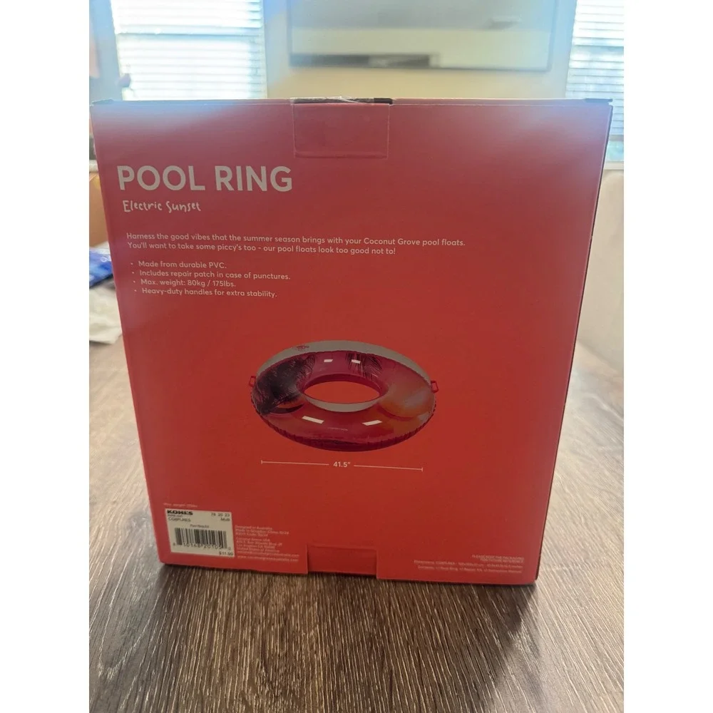 Coconut Grove Electric Sunset Pool Ring Inflatable Float 41.5 Inch Pink Orange